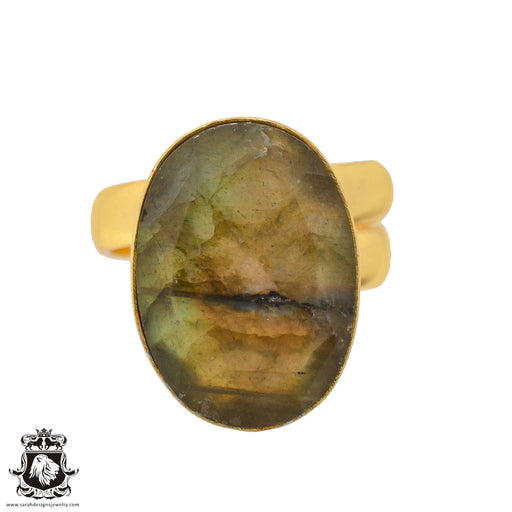 Size 6.5 - Size 8 Ring Labradorite 24K Gold Plated Ring GPR913