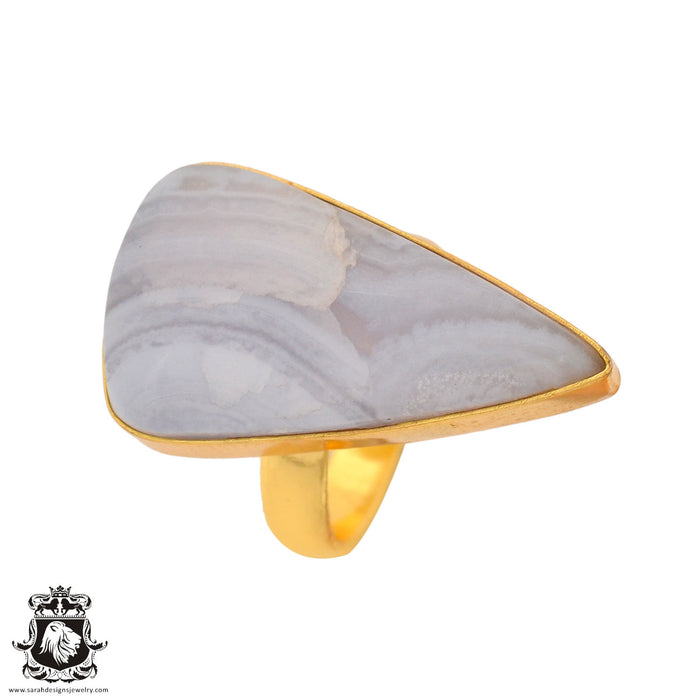 Size 7.5 - Size 9 Ring Blue Lace Agate 24K Gold Plated Ring GPR935