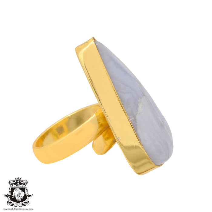 Size 7.5 - Size 9 Ring Blue Lace Agate 24K Gold Plated Ring GPR935