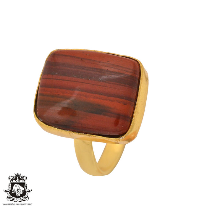 Size 10.5 - Size 12 Ring Red Tiger's Eye 24K Gold Plated Ring GPR946