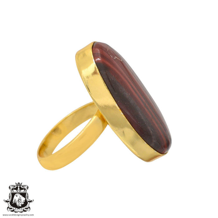Size 9.5 - Size 11 Ring Red Tiger's Eye 24K Gold Plated Ring GPR947
