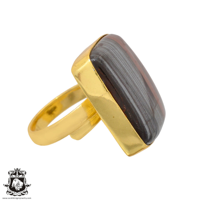 Size 6.5 - Size 8 Ring Red Tiger's Eye 24K Gold Plated Ring GPR950