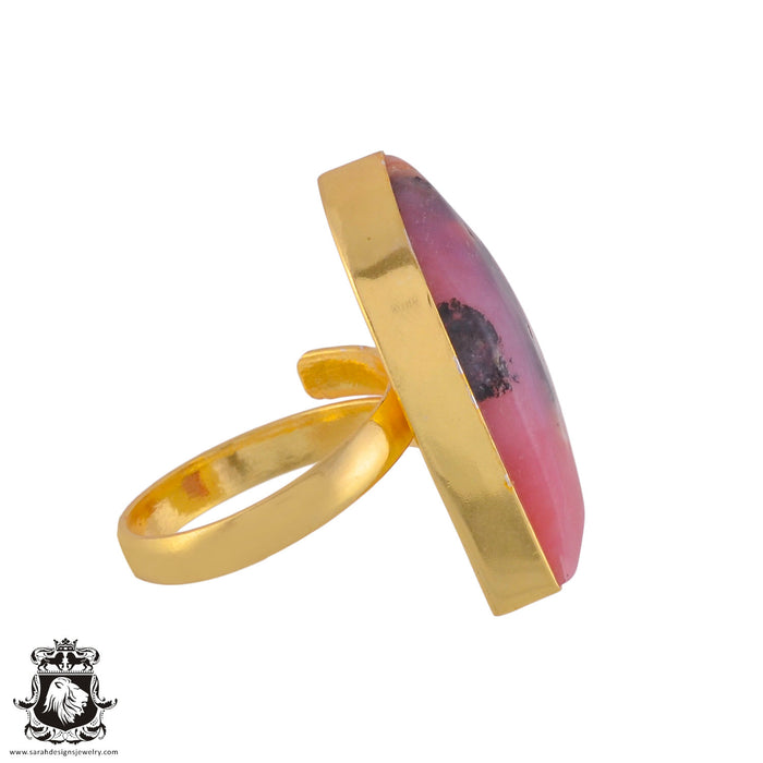 Size 9.5 - Size 11 Ring Peruvian Pink Opal 24K Gold Plated Ring GPR990