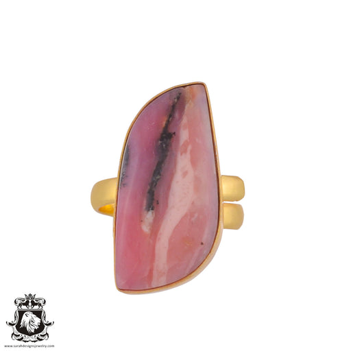 Size 9.5 - Size 11 Ring Peruvian Pink Opal 24K Gold Plated Ring GPR990