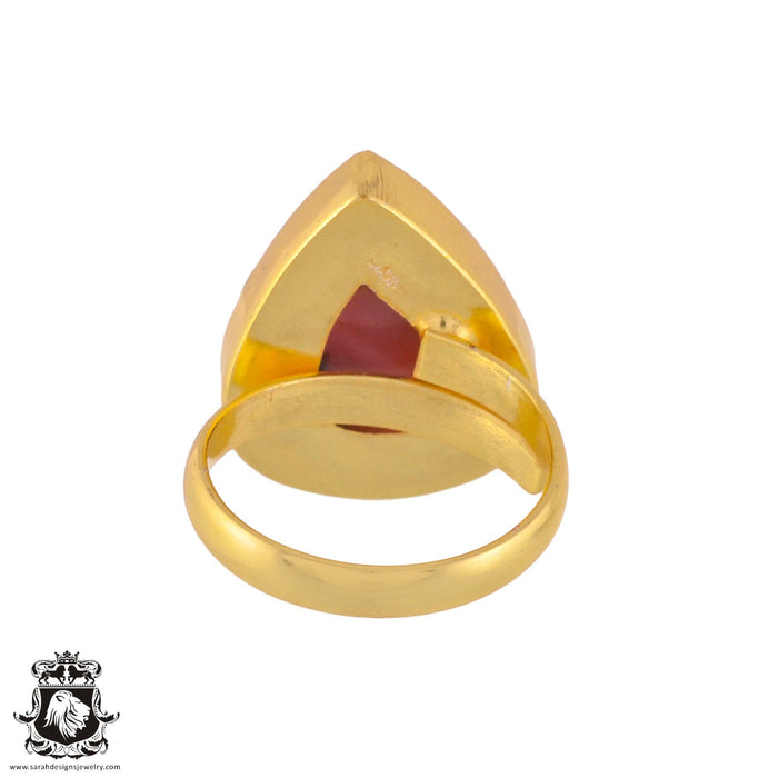 Size 10.5 - Size 12 Ring Peruvian Pink Opal 24K Gold Plated Ring GPR994