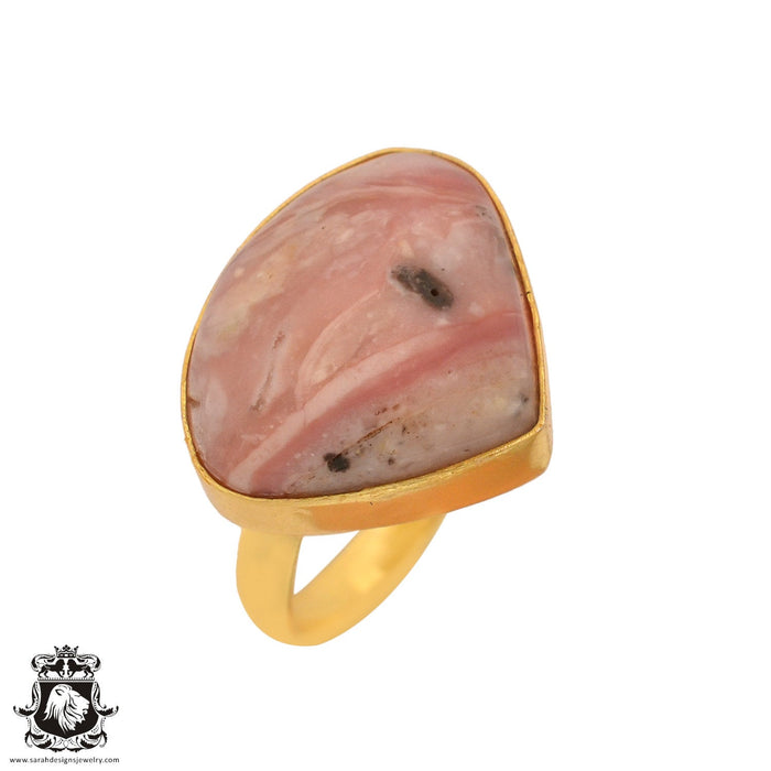 Size 10.5 - Size 12 Ring Peruvian Pink Opal 24K Gold Plated Ring GPR996