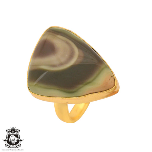 Size 7.5 - Size 9 Adjustable Imperial Jasper 24K Gold Plated Ring GPR1039