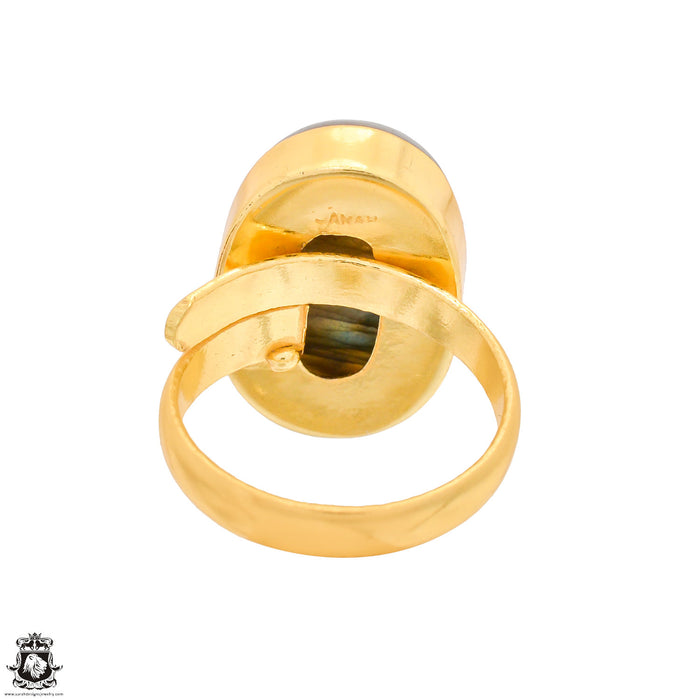 Size 8.5 - Size 10 Ring Blue Labradorite 24K Gold Plated Ring GPR1255