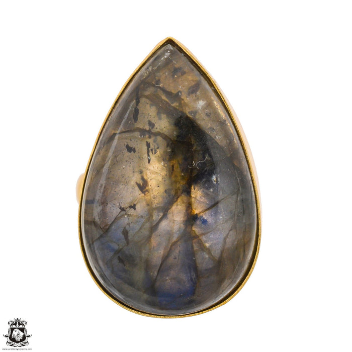 Size 9.5 - Size 11 Ring Blue Labradorite 24K Gold Plated Ring GPR1256