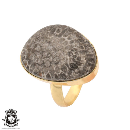 Size 9.5 - Size 11 Ring Stingray Coral 24K Gold Plated Ring GPR962