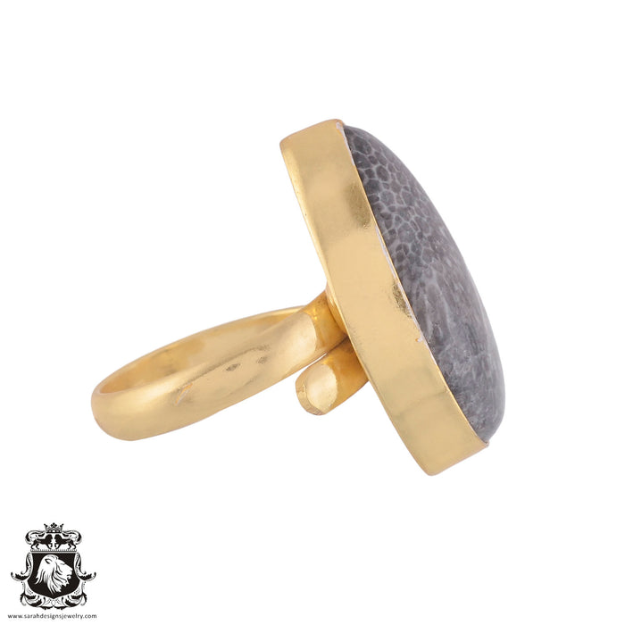 Size 7.5 - Size 9 Ring Stingray Coral 24K Gold Plated Ring GPR963