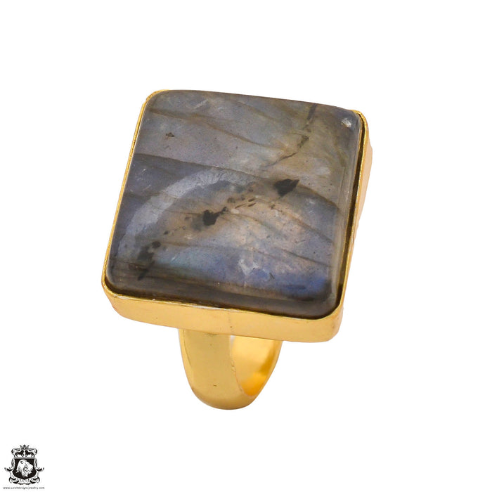 Size 9.5 - Size 11 Ring Blue Labradorite 24K Gold Plated Ring GPR1274