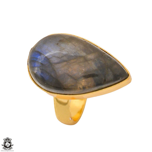 Size 8.5 - Size 10 Ring Blue Labradorite 24K Gold Plated Ring GPR1277