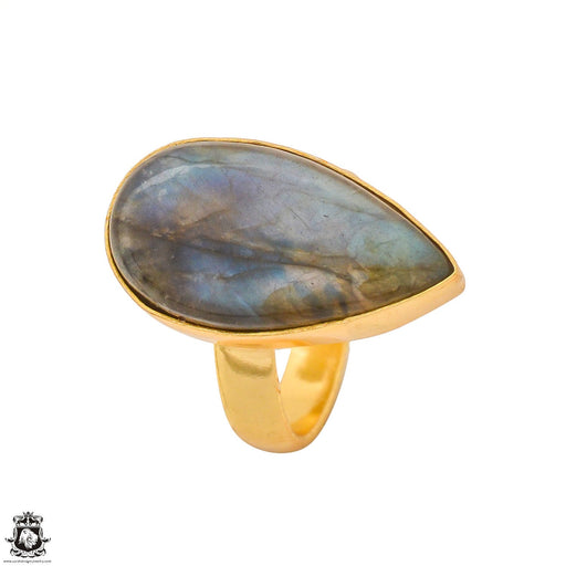 Size 6.5 - Size 8 Adjustable Blue Labradorite 24K Gold Plated Ring GPR1290