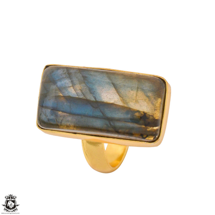 Size 6.5 - Size 8 Ring Blue Labradorite 24K Gold Plated Ring GPR1292