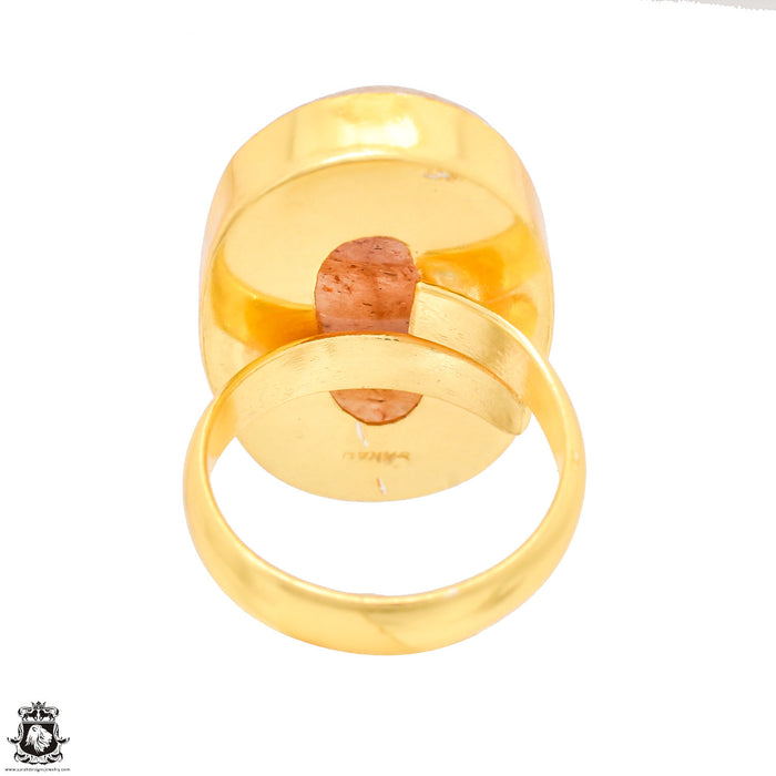 Size 8.5 - Size 10 Ring Sunstone 24K Gold Plated Ring GPR1296