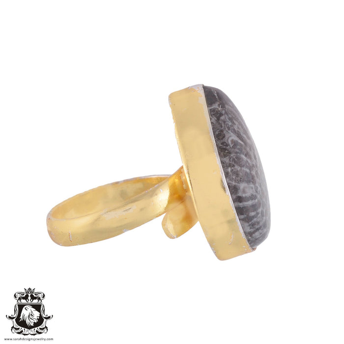 Size 6.5 - Size 8 Adjustable Stingray Coral 24K Gold Plated Ring GPR96 ...