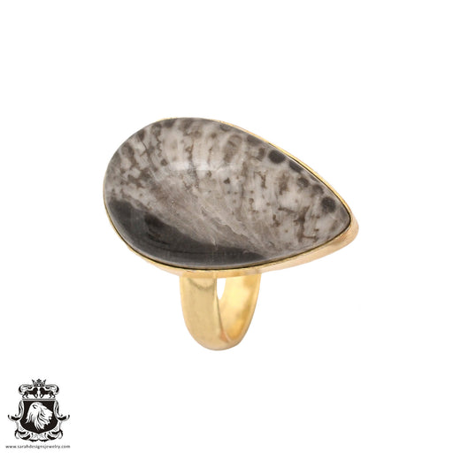 Size 9.5 - Size 11 Ring Stingray Coral 24K Gold Plated Ring GPR967