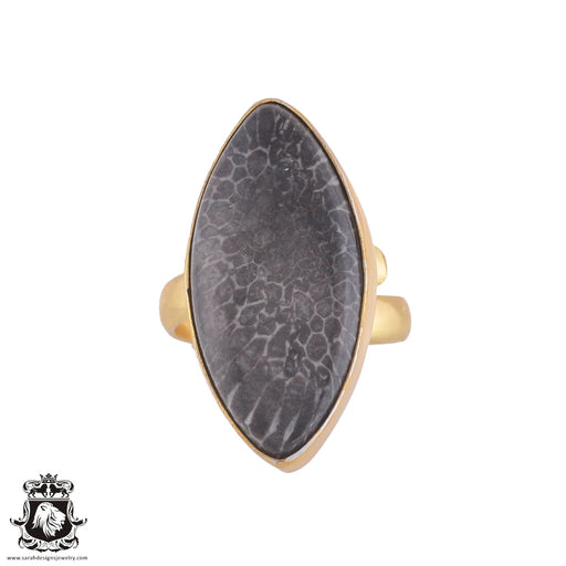Size 6.5 - Size 8 Adjustable Stingray Coral 24K Gold Plated Ring GPR973