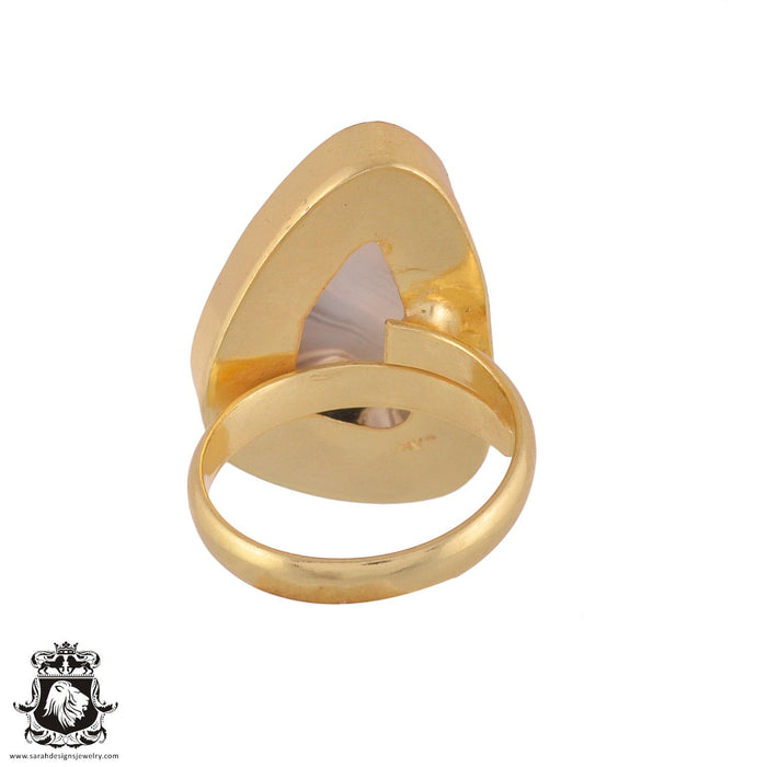 Size 9.5 - Size 11 Ring Banded Agate 24K Gold Plated Ring GPR977