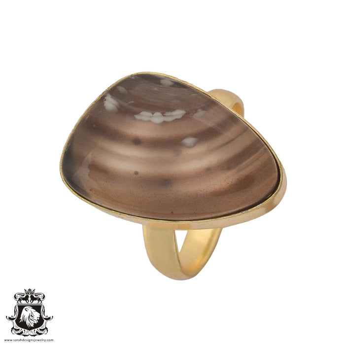 Size 9.5 - Size 11 Ring Banded Agate 24K Gold Plated Ring GPR979