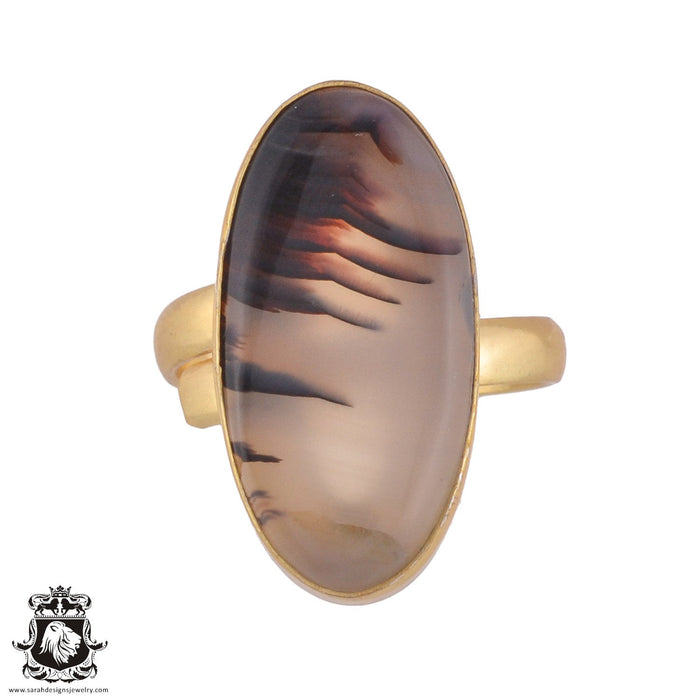Size 9.5 - Size 11 Ring Scenic Agate 24K Gold Plated Ring GPR980