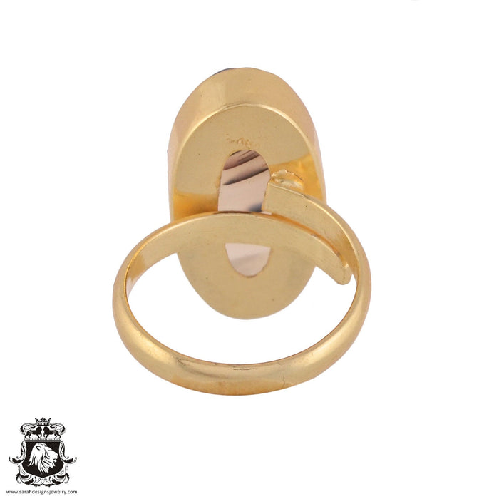Size 9.5 - Size 11 Ring Scenic Agate 24K Gold Plated Ring GPR980