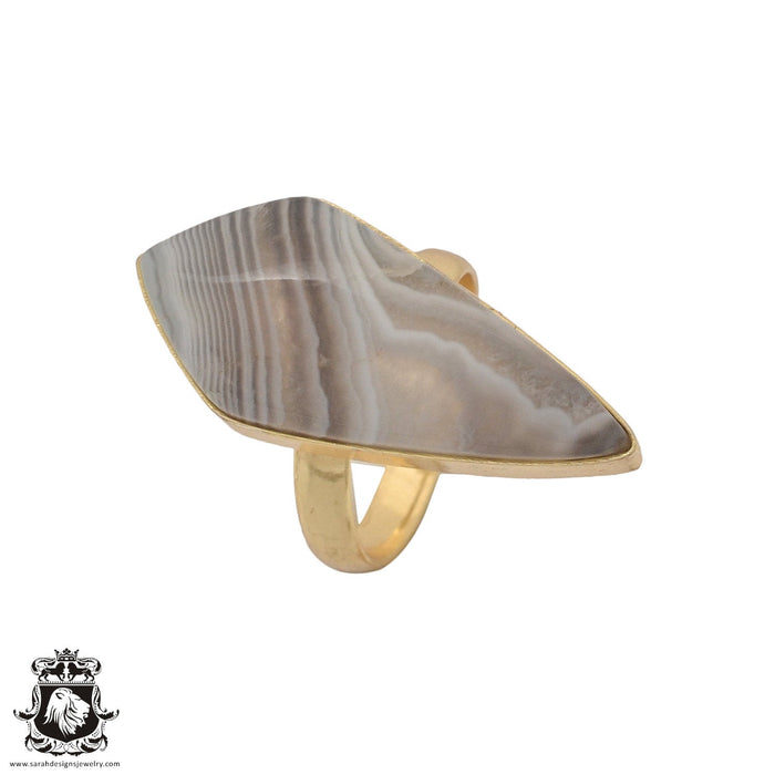 Size 8.5 - Size 10 Ring Banded Agate 24K Gold Plated Ring GPR982