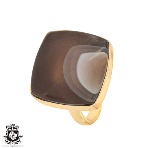 Size 10.5 - Size 12 Ring Banded Agate 24K Gold Plated Ring GPR983