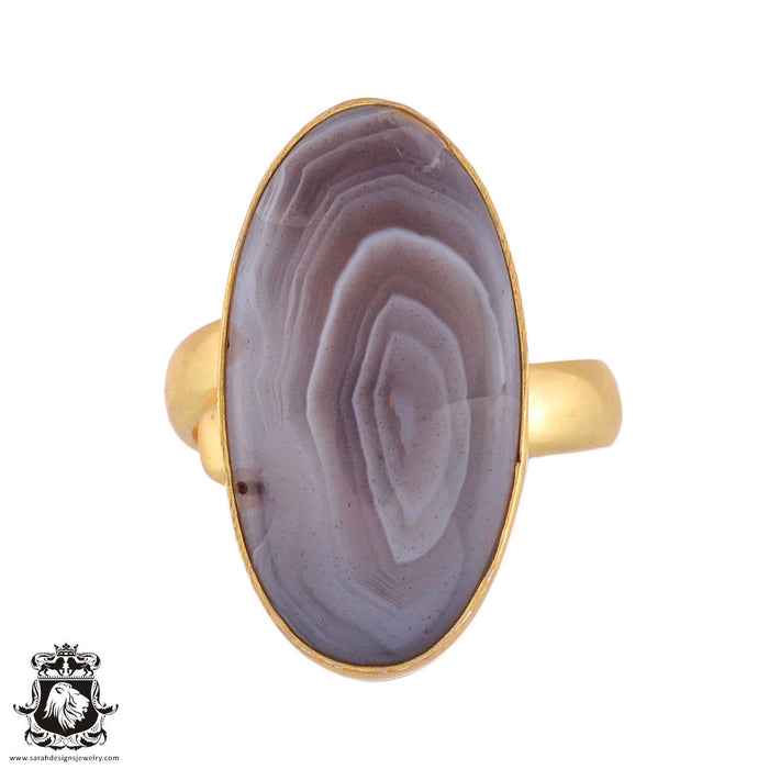 Size 6.5 - Size 8 Adjustable Banded Agate 24K Gold Plated Ring GPR985