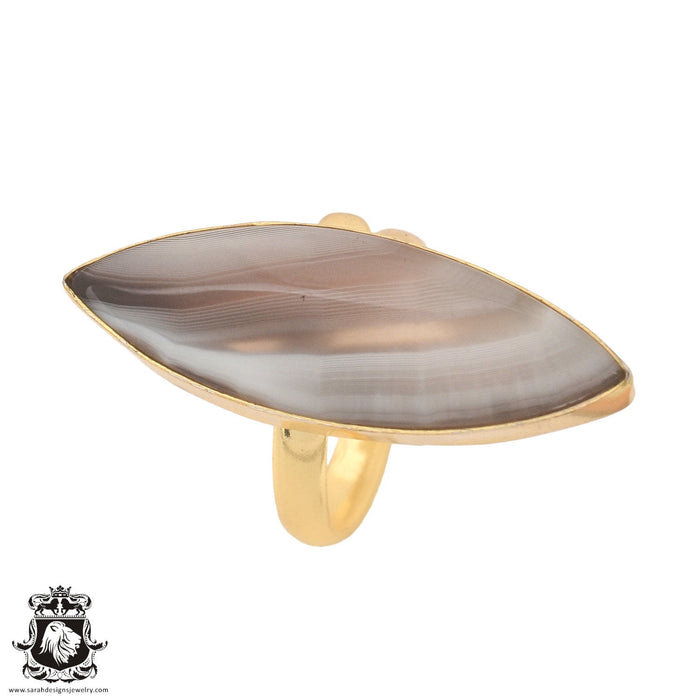 Size 10.5 - Size 12 Adjustable Banded Agate 24K Gold Plated Ring GPR986