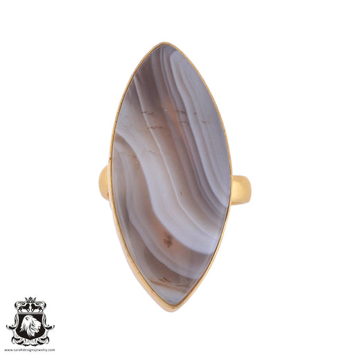 Size 6.5 - Size 8 Ring Banded Agate 24K Gold Plated Ring GPR987