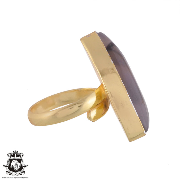Size 8.5 - Size 10 Ring Scenic Agate 24K Gold Plated Ring GPR988