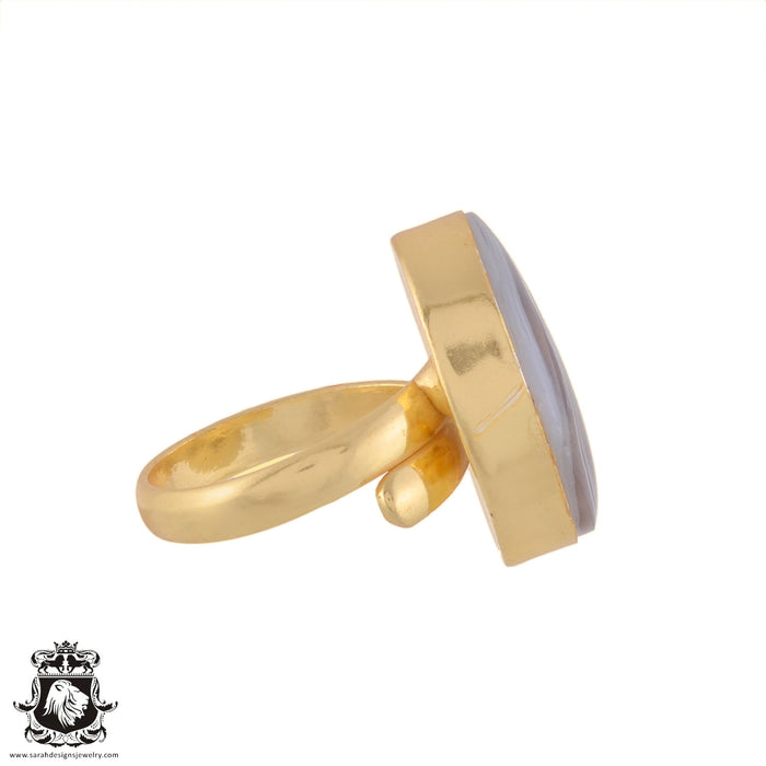 Size 7.5 - Size 9 Ring Banded Agate 24K Gold Plated Ring GPR989