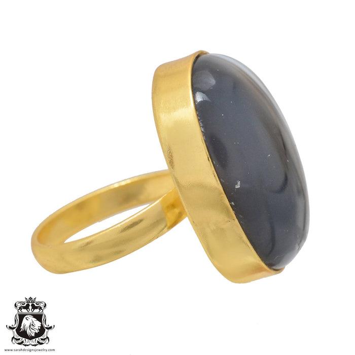 Size 8.5 - Size 10 Ring Banded Agate 24K Gold Plated Ring GPR1051