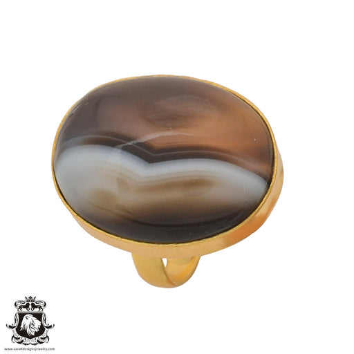 Size 8.5 - Size 10 Ring Banded Agate 24K Gold Plated Ring GPR1051