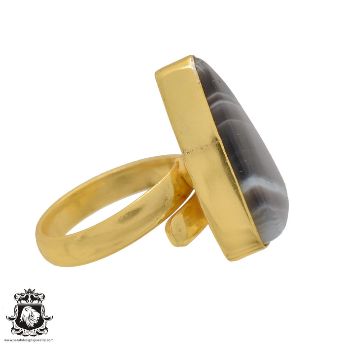 Size 7.5 - Size 9 Adjustable Banded Agate 24K Gold Plated Ring GPR1059
