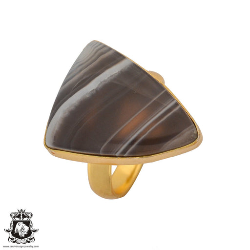 Size 7.5 - Size 9 Adjustable Banded Agate 24K Gold Plated Ring GPR1059