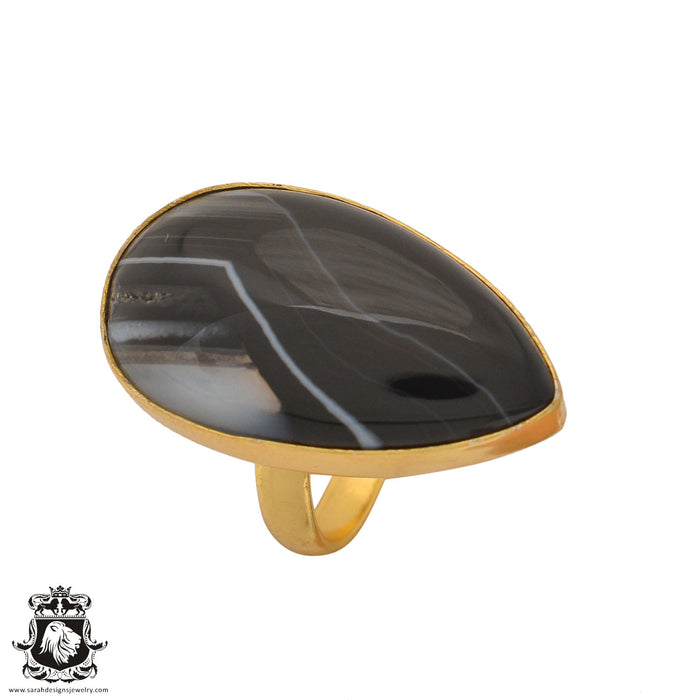 Size 6.5 - Size 8 Ring Banded Agate 24K Gold Plated Ring GPR1062