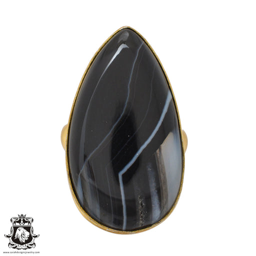 Size 6.5 - Size 8 Ring Banded Agate 24K Gold Plated Ring GPR1062