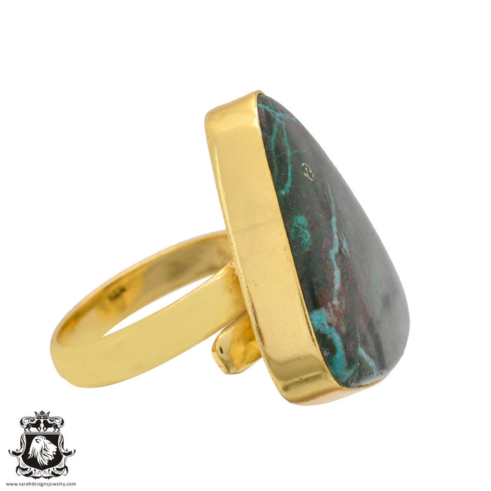 Size 8.5 - Size 10 Ring Azurite Malachite 24K Gold Plated Ring GPR1079