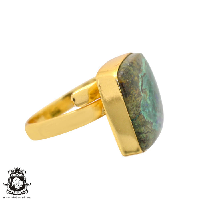 Size 9.5 - Size 11 Ring Shattuckite 24K Gold Plated Ring GPR1092