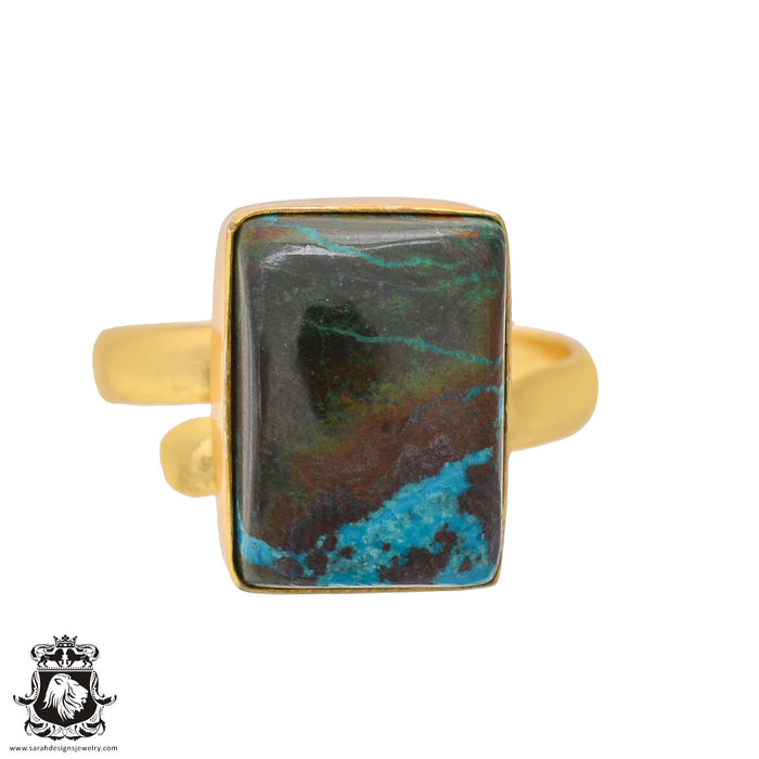 Size 10.5 - Size 12 Ring Azurite Malachite 24K Gold Plated Ring GPR1097