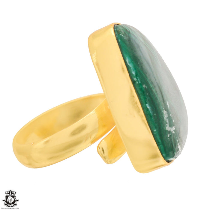 Size 8.5 - Size 10 Ring Malachite 24K Gold Plated Ring GPR1324