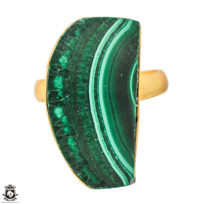 Size 8.5 - Size 10 Ring Canadian Malachite Stalactite 24K Gold Plated Ring GPR1328