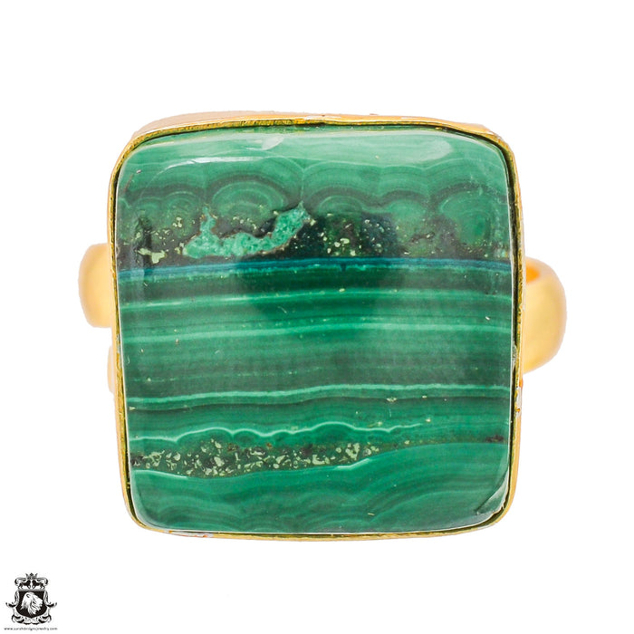 Size 7.5 - Size 9 Adjustable Malachite 24K Gold Plated Ring GPR1330