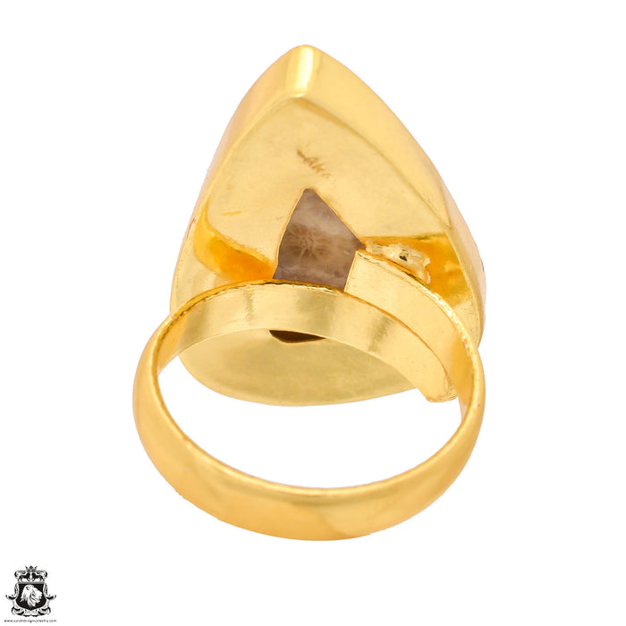 Size 8.5 - Size 10 Ring Fossilized Bali Coral 24K Gold Plated Ring GPR1343