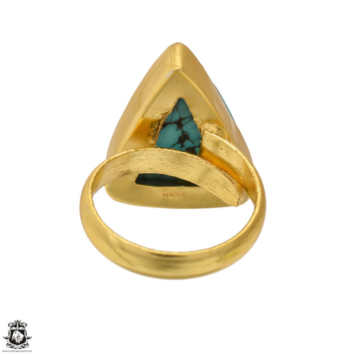 Size 6.5 - Size 8 Ring Tibetan Turquoise 24K Gold Plated Ring GPR1601