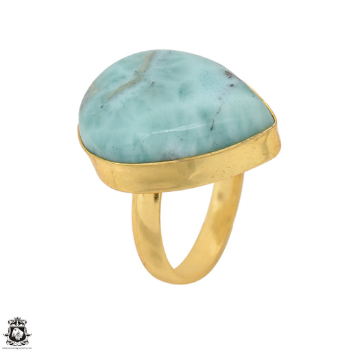 Size 7.5 - Size 9 Ring Larimar 24K Gold Plated Ring GPR1617