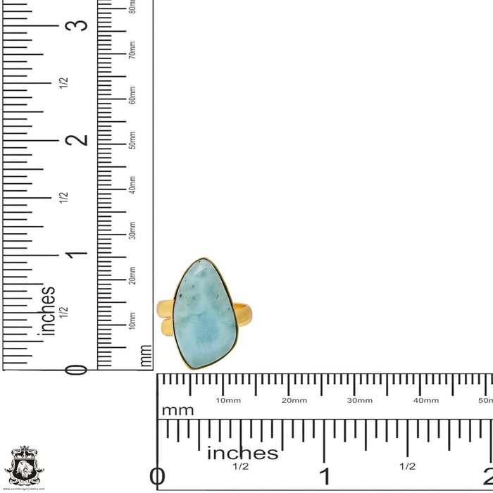 Size 9.5 - Size 11 Ring Larimar 24K Gold Plated Ring GPR1619